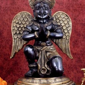 Grand Brass Garuda with Black & Gold Finish | 28" x 19" x 15" (71.1 x 48.3 x 38.1 cm) | 45 kg Monumental Art | Heat-Treated Divine Murti